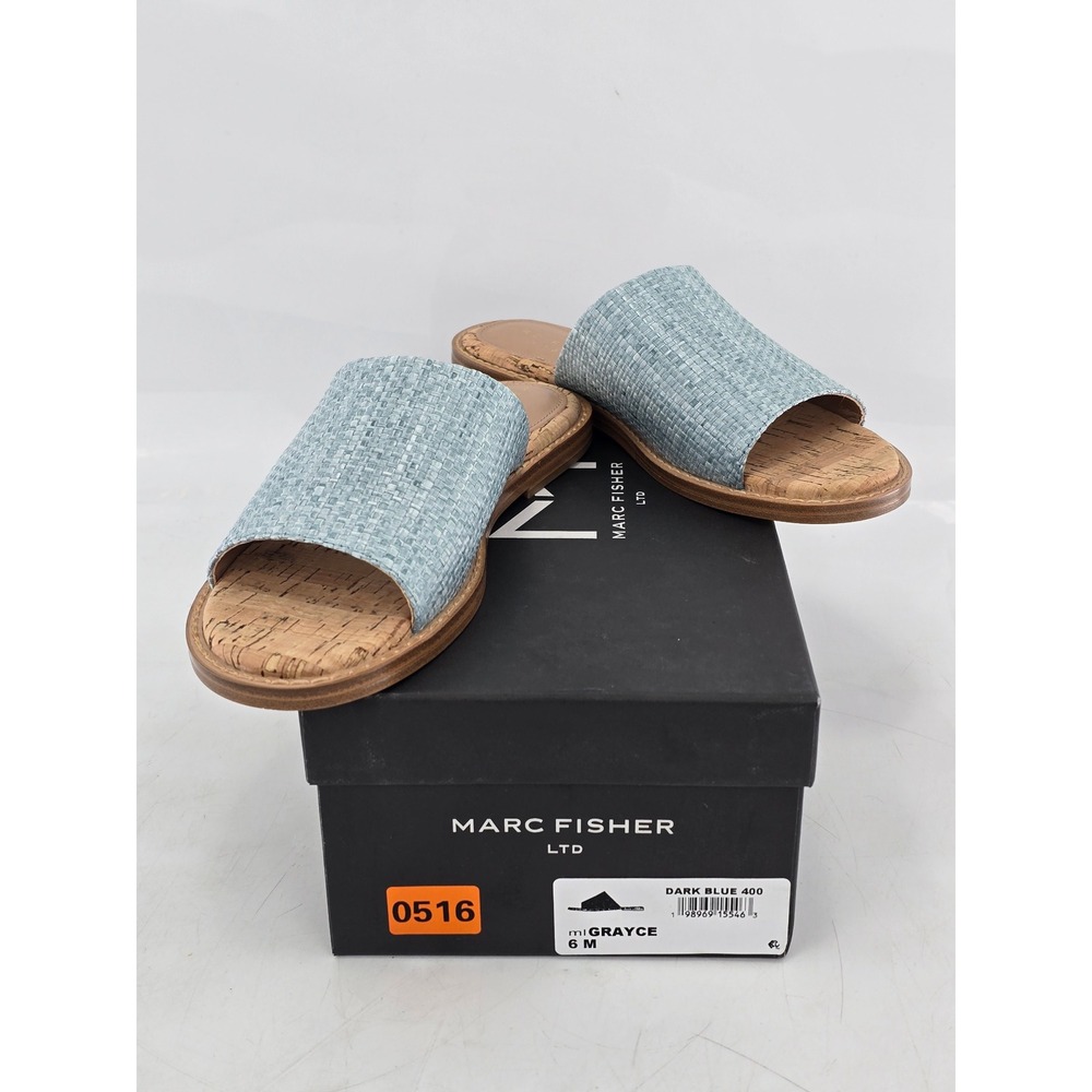 Marc Fisher‎ Grayce Slide Sandals Womens 6 Dark Blue Woven Cork Flat - NEW
